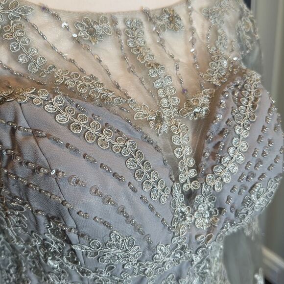 Women’s Gray Chiffon Full Length Formal Mother of the Bride Dress ZipBack Size 8 - Picture 8 of 15